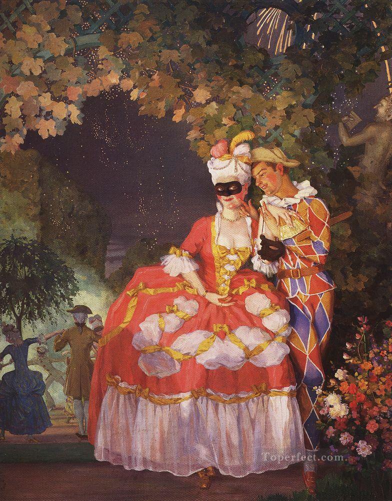 lady and harlequin 1 Konstantin Somov Oil Paintings